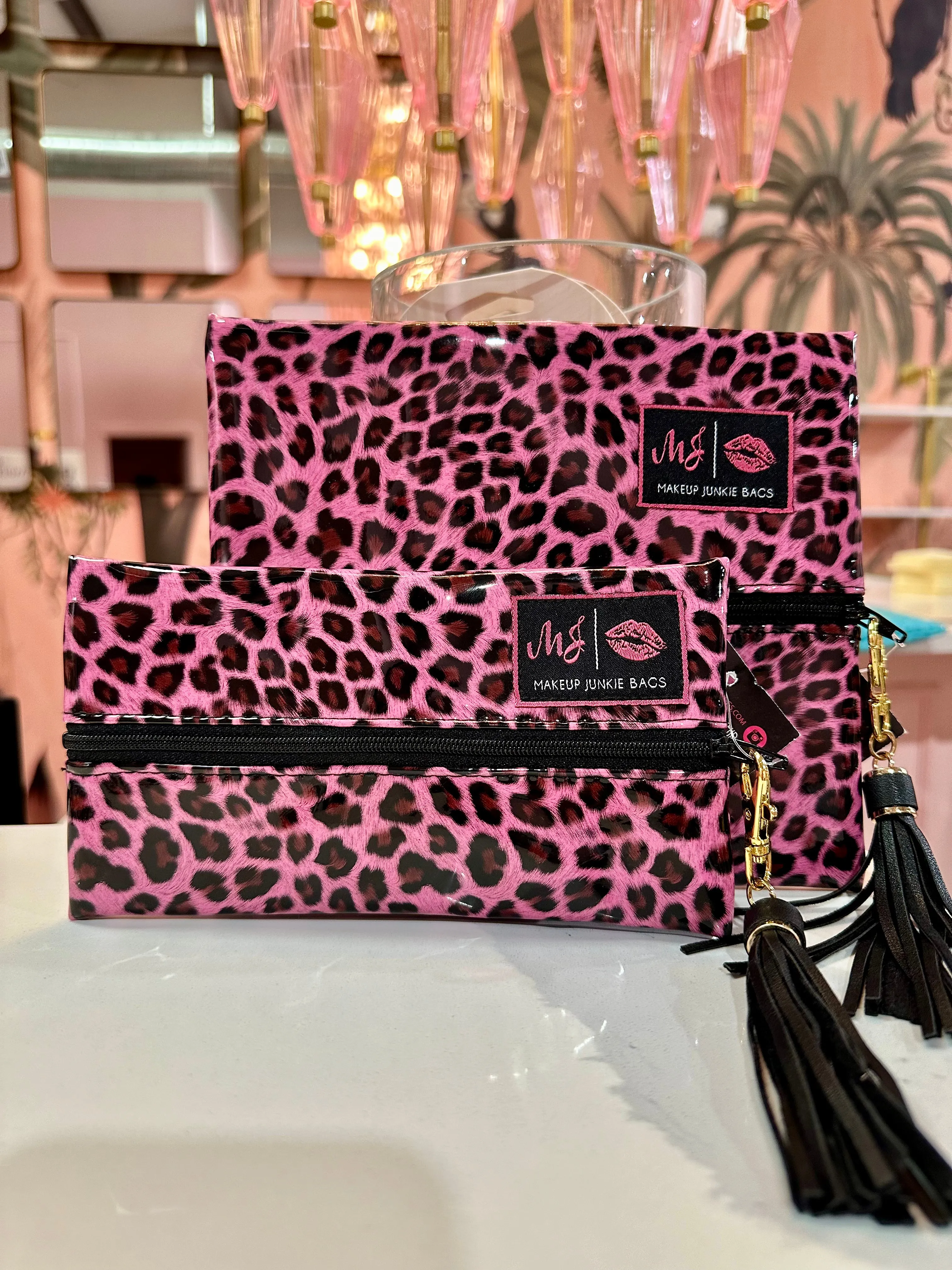 Makeup Junkie Bags - Pink Patent Leopard [Ready to Ship]